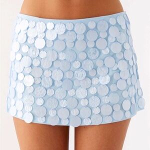 Mid-Rise Pale Blue Sequin Skirt